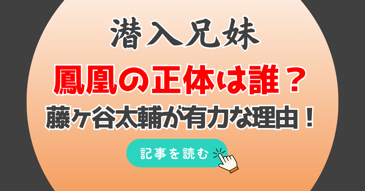 潜入兄妹の鳳凰の正体は誰?藤ヶ谷太輔が有力な理由7つ!横顔似てるしヒントに多数一致!